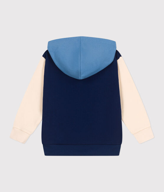 Kinder-Kapuzensweatshirt aus einfarbiger Baumwolle blau MEDIEVAL/weiss MULTICO