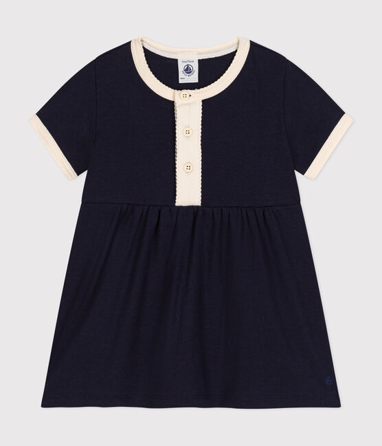 Kurzärmeliges Baby-Kleid aus Baumwolle blau SMOKING
