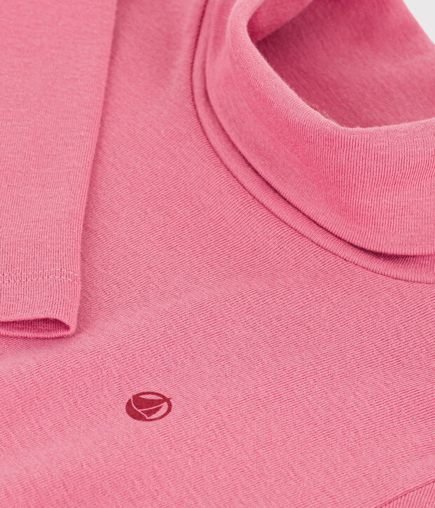 Kinder-Rollkragenshirt aus einfarbiger Baumwolle rosa