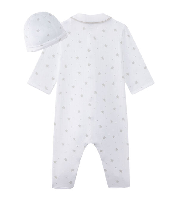 Unisex-Baby-Strampler und M&uuml;tze f&uuml;r Neugeborene weiss/braun
