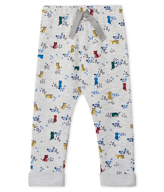 Baby-Hose aus bedrucktem Molton für Jungen grau BELUGA/weiss MULTICO