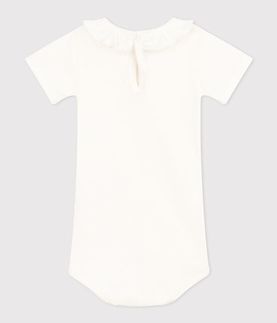 Kurzärmeliger Baby-Body aus Baumwolle mit Rüschenkragen weiss MARSHMALLOW