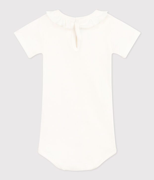 Kurz&auml;rmeliger Baby-Body aus Baumwolle mit R&uuml;schenkragen weiss