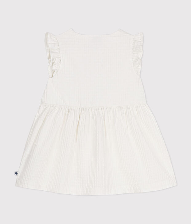 &Auml;rmelloses Baby-Kleid aus gemusterter Baumwolle weiss