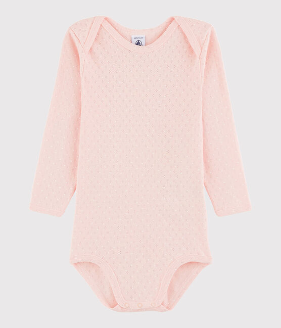 Langärmeliger Baby-Body Mädchen rosa MINOIS/weiss MARSHMALLOW