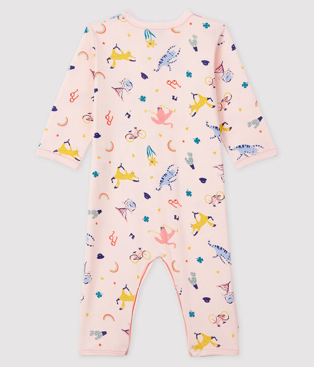 Baby-Strampler ohne Fu&szlig; aus Rippstrick f&uuml;r M&auml;dchen rosa/vielfarbig