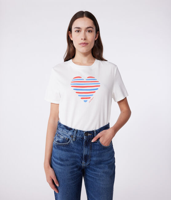 Damen T-Shirt Le Droit aus einfarbiger Baumwolle weiss MARSHMALLOW