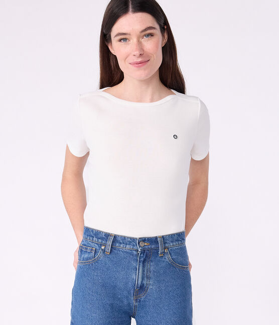 Kultiges Damen-T-Shirt mit Admiralskragen aus Baumwolle  weiss ECUME