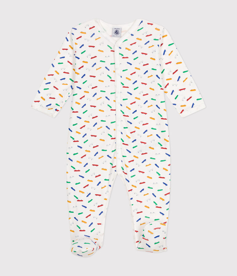 Baby-Pyjama aus Baumwolle mit Skateboard-Printmotiv weiss/vielfarbig
