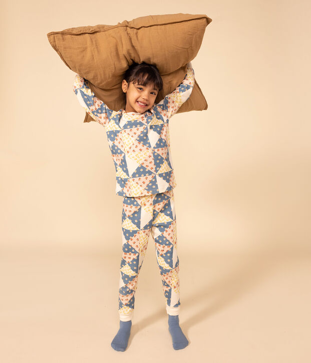 Kinderpyjama aus Baumwolle mit Patchworkmuster f&uuml;r M&auml;dchen naturfarben/vielfarbig
