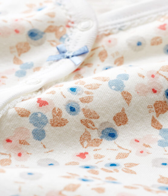 Baby-Strampler ohne Fuß aus Rippstrick für Mädchen weiss MARSHMALLOW/weiss MULTICO