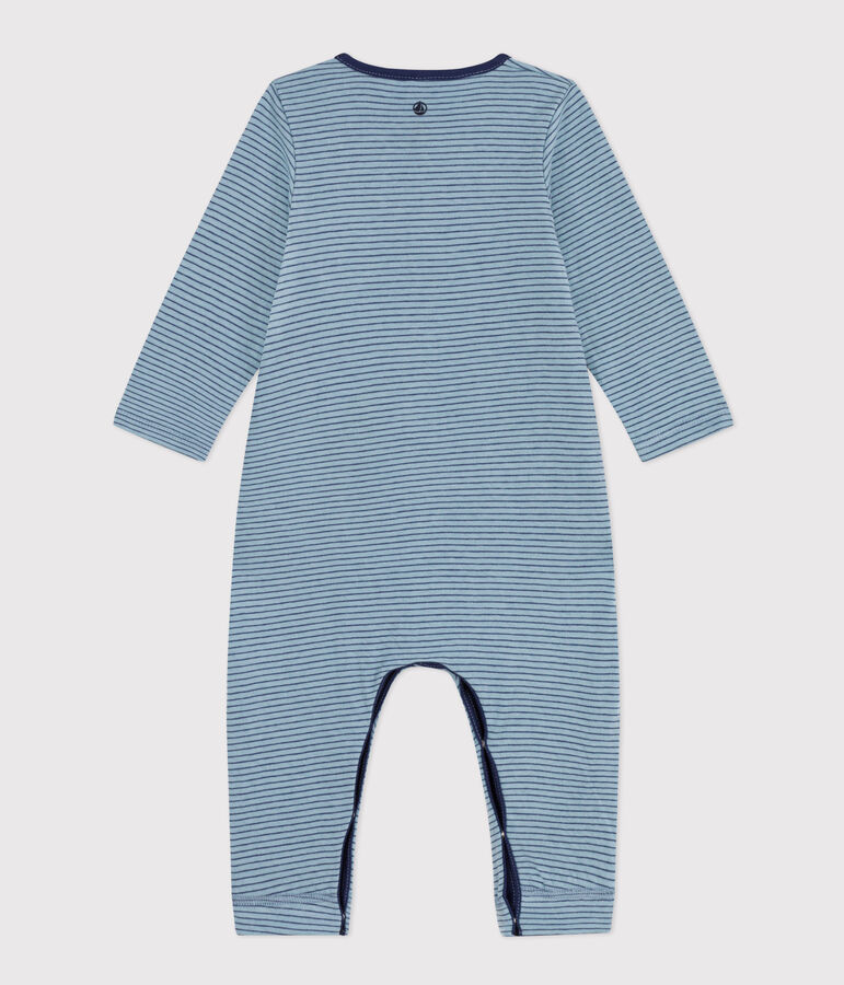 Langer gestreifter Baby-Overall aus Wolle blau/blau/blau