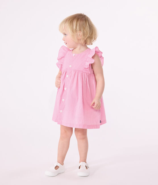 Ärmelloses Baby-Kleid aus leichter Baumwolle und Bloomer mit Vichy-Muster weiss ECUME/ PETAL