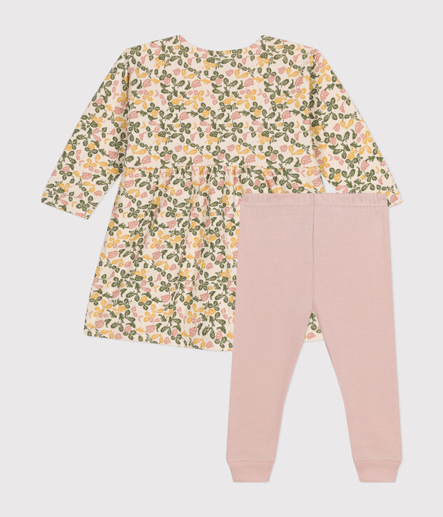 Lang&auml;rmeliges Babykleid aus Doppeljersey und Leggings aus Baumwolle naturfarben/vielfarbig