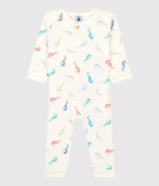Baby-Strampler aus Baumwolle ohne Druckknöpfe mit Seepferdchen-Motiv weiss MARSHMALLOW/weiss MULTICO