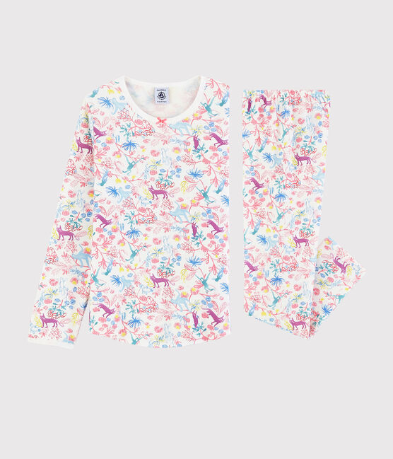 Kinderpyjama aus Baumwolle mit Dschungelmotiv für Mädchen weiss MARSHMALLOW/weiss MULTICO