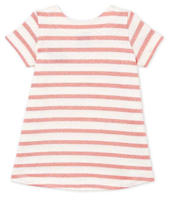 Kurzärmeliges gestreiftes Babykleid für Mädchen weiss MARSHMALLOW/rosa JOLI BRILLANT