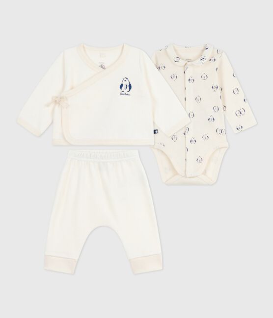 3-teiliges Baby-Set mit Wickeljacke und dazu passendem Body mit Pinguin-Motiv naturfarben MILK
