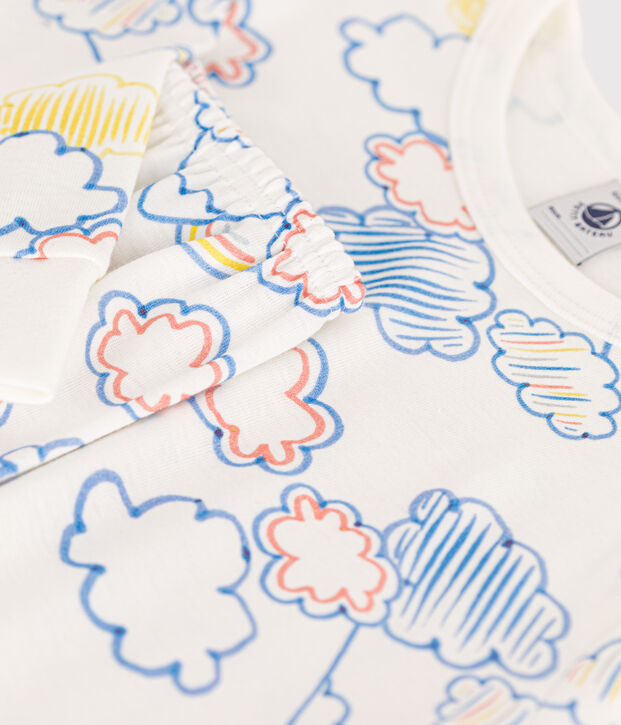 Kinderpyjama aus Baumwolle mit Wolken- und Regenbogen-Printmotiv weiss/vielfarbig