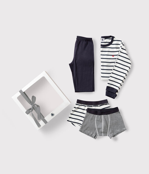Geschenkset Pyjama und gestreifte Boxershorts aus Baumwolle vielfarbig