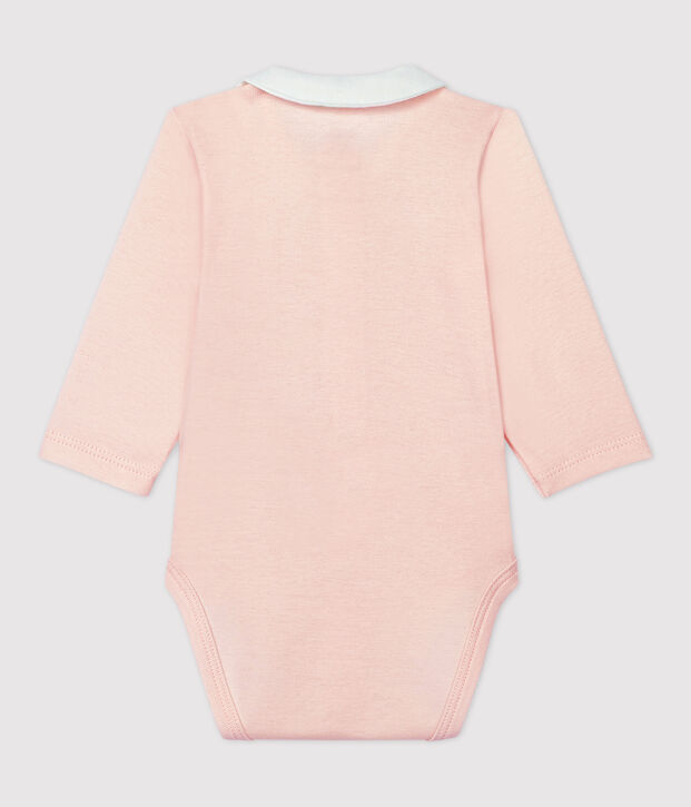 Rosa Baby-Body aus Bio-Baumwolle mit Kragen FLEUR