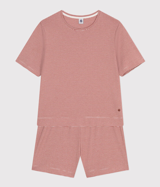 Damen-Pyjama bestehend aus kurzer Hose und T-Shirt aus gestreifter Baumwolle FAMEUX/ MARSHMALLOW