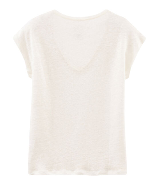 Kurzärmeliges einfarbiges schillerndes leinen-t-shirt damen weiss MARSHMALLOW/rosa COPPER