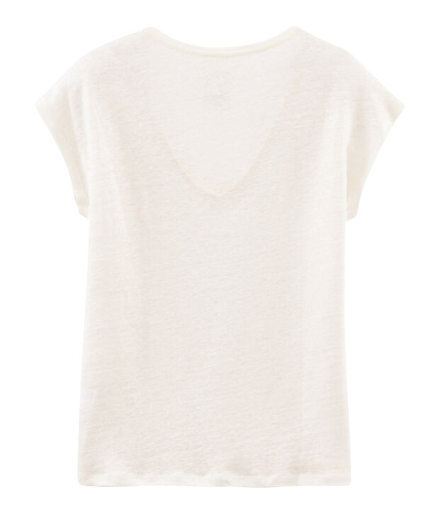 Kurz&auml;rmeliges einfarbiges schillerndes leinen-t-shirt damen weiss/rosa