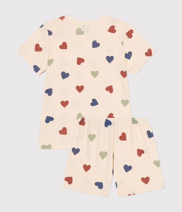 Kurzer Kinderpyjama aus Baumwolle mit Herz-Printmotiv naturfarben/vielfarbig