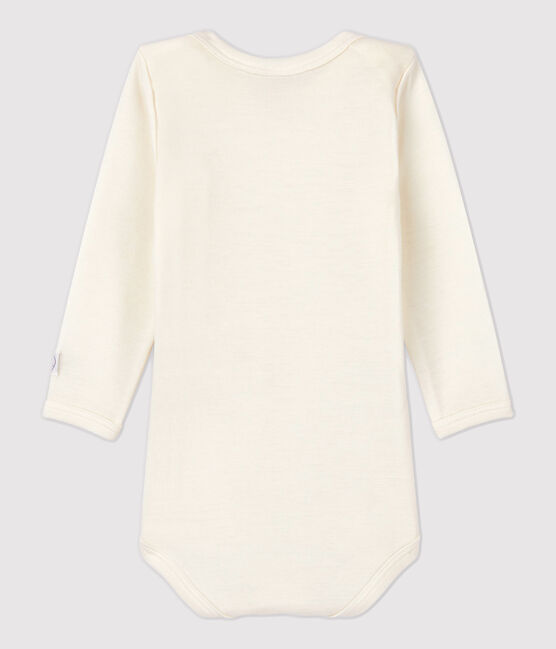 Langärmeliger Baby-Body aus Wolle und Baumwolle weiss MARSHMALLOW