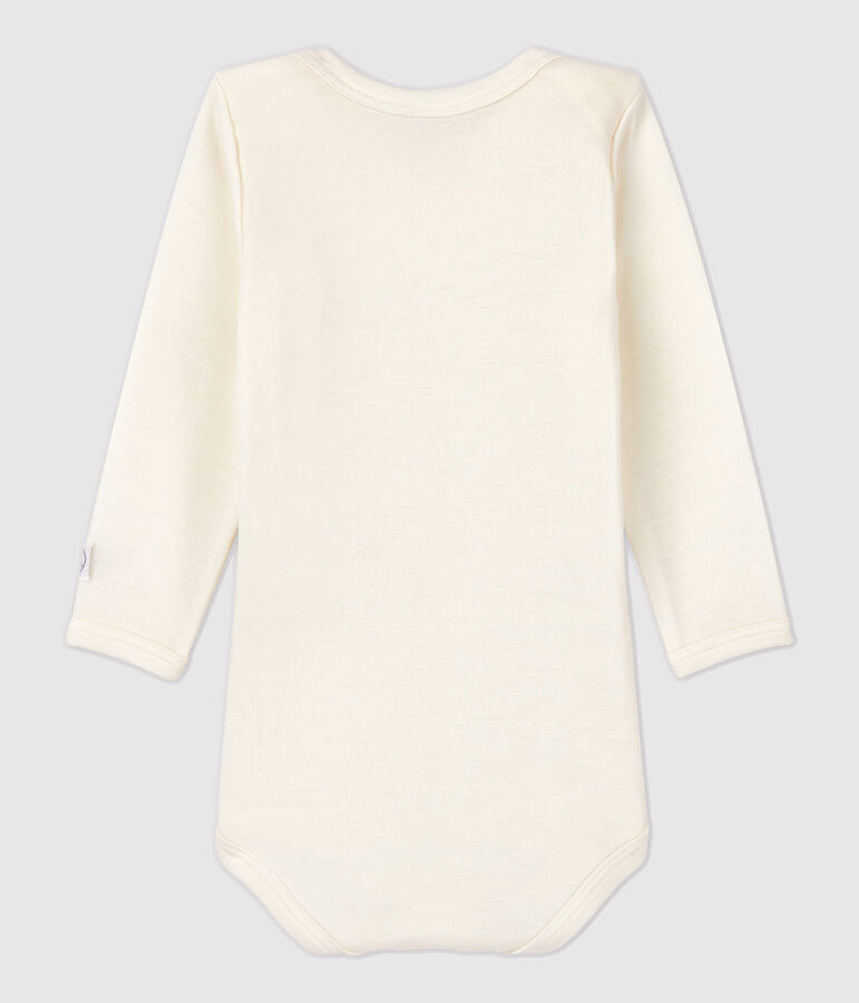 Lang&auml;rmeliger Baby-Body aus Wolle und Baumwolle weiss MARSHMALLOW