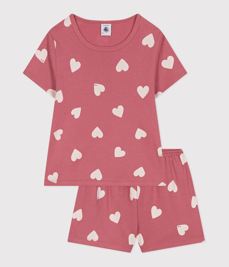 Kinder-Kurzpyjama aus Baumwolle mit Herz-Motiv rosa/weiss
