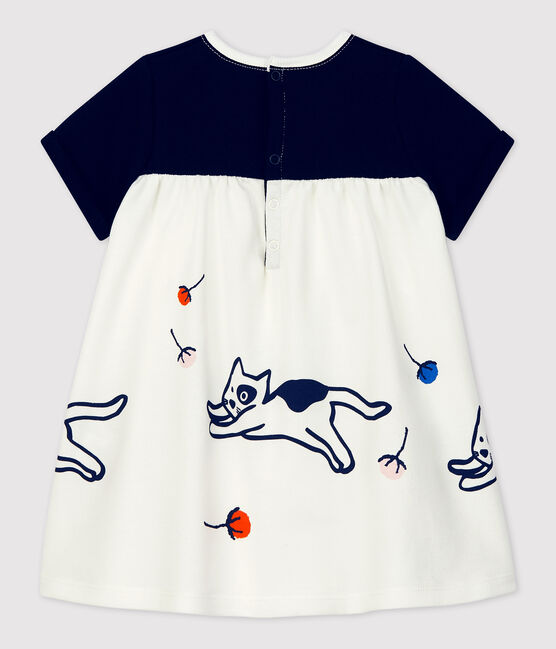 Baby-Kleid aus Molton für Mädchen weiss MARSHMALLOW/blau SMOKING
