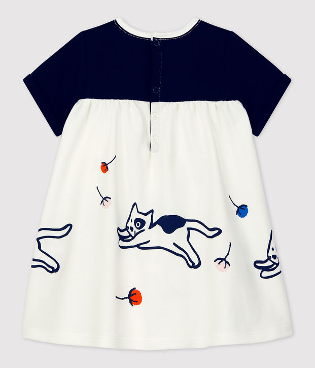 Baby-Kleid aus Molton f&uuml;r M&auml;dchen weiss/blau