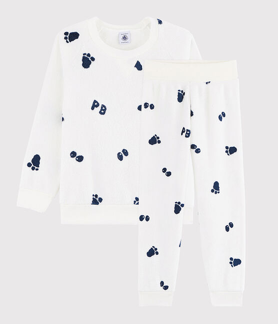 Kinderpyjama aus Fleece für Jungen weiss MARSHMALLOW/blau MEDIEVAL CN