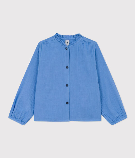 Langärmelige Kinderbluse aus Musselin-Stoff für Mädchen blau EDNA