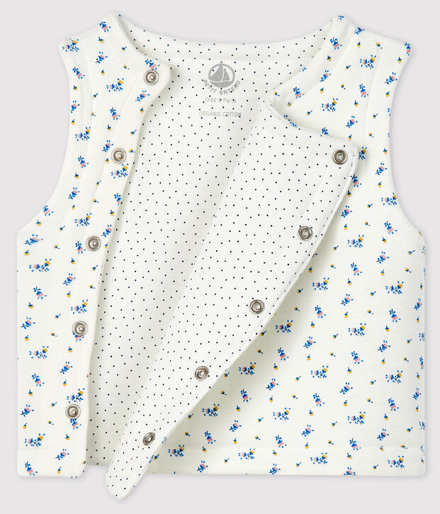 &Auml;rmellose, wattierte Babyjacke aus Bio-Baumwolle weiss/blau