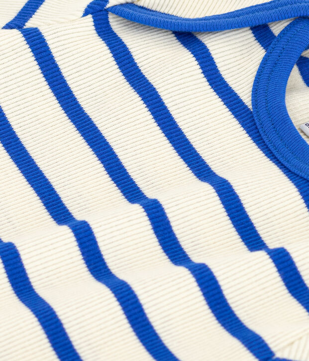 Kurz&auml;rmeliges Baby-T-Shirt aus gestreiftem Rippstrick naturfarben/blau