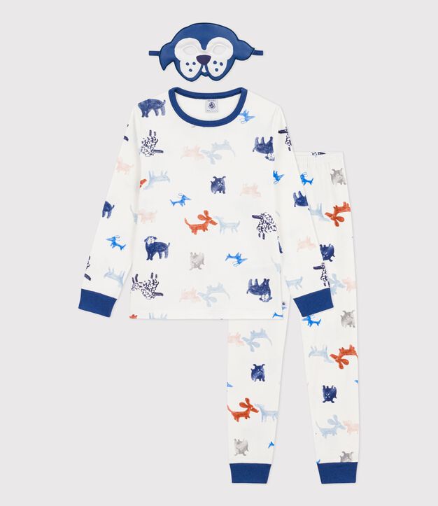 Kinder-Pyjama zum Verkleiden aus Baumwolle mit Hunde-Motiv weiss/vielfarbig