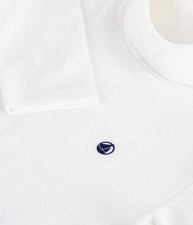 Kinder-Rollkragenshirt aus einfarbiger Baumwolle weiss