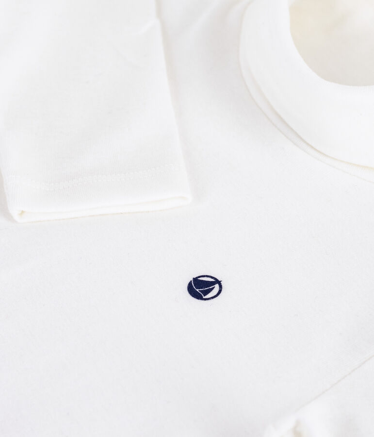 Kinder-Rollkragenshirt aus einfarbiger Baumwolle weiss