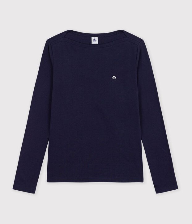 Lang&auml;rmeliges Damen T-Shirt aus Baumwolle mit Offizierskragen SMOKING