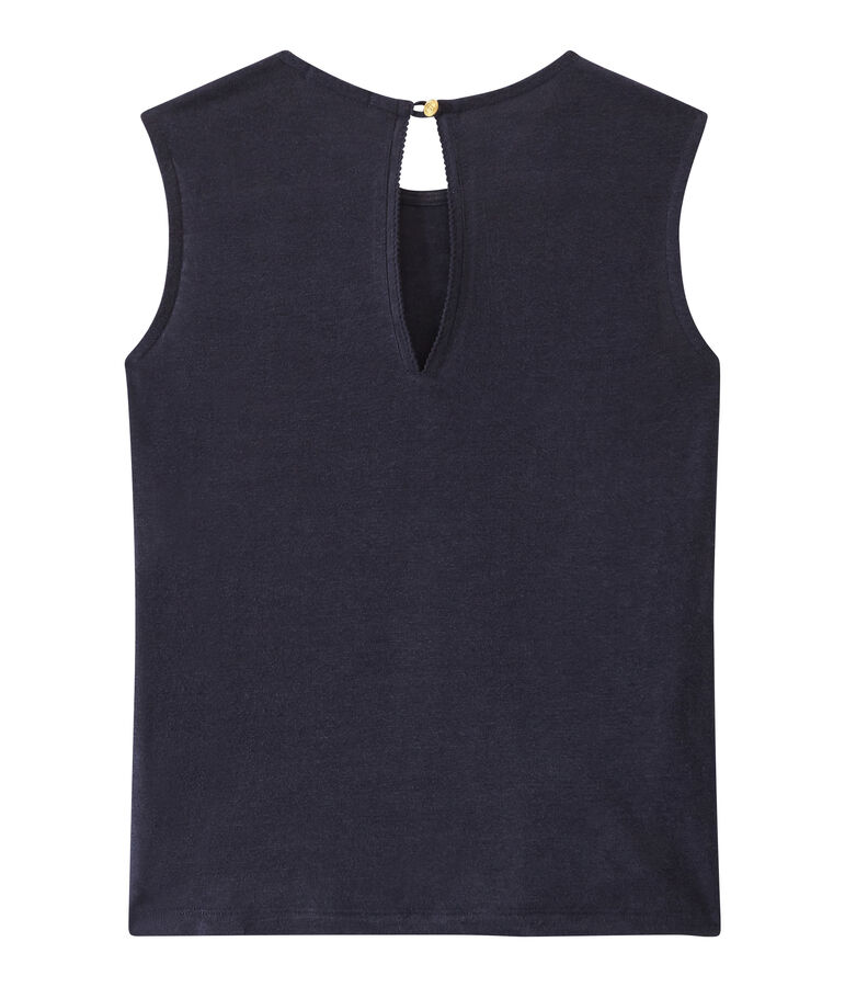 &Auml;rmelloses Damen-Top aus Leinen blau SMOKING