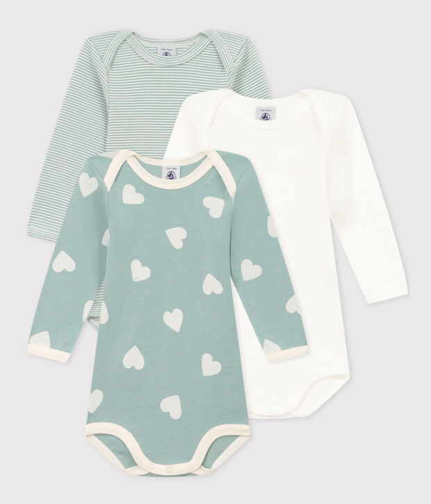 3er-Set lang&auml;rmelige Baby-Bodys mit Herzmotiv Baumwolle vielfarbig