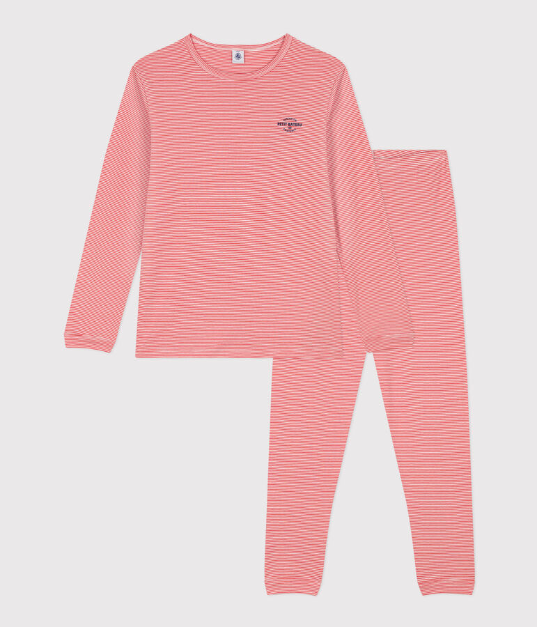 Kinderpyjama aus Baumwolle mit Streifen f&uuml;r Jungen orange/weiss