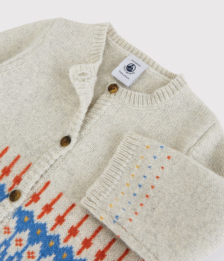 Baby-Cardigan aus Jacquard-Strick mit Wollanteil. beige