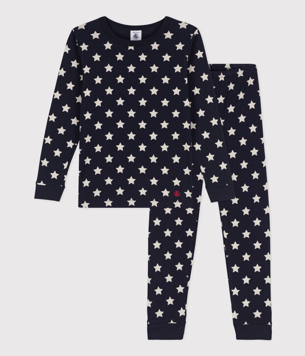 Kinderpyjama aus Baumwolle in eng geschnittener Passform mit Sternenmuster blau/weiss
