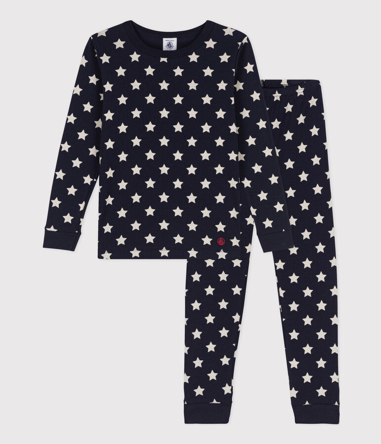 Kinderpyjama aus Baumwolle in eng geschnittener Passform mit Sternenmuster blau SMOKING/weiss MARSHMALLOW