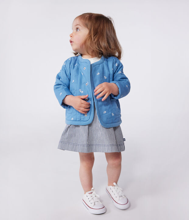 Baby-Jacke aus gesteppter Baumwolle mit Bl&uuml;mchenmuster blau/weiss