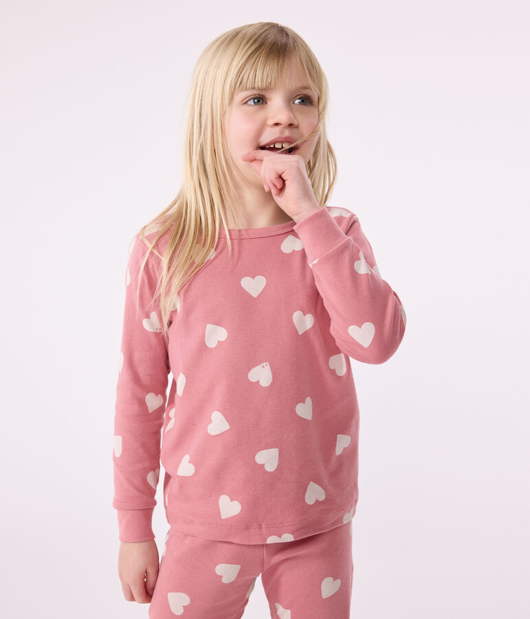 Kinder-Pyjama aus Baumwolle mit Herzmotiv rosa/weiss